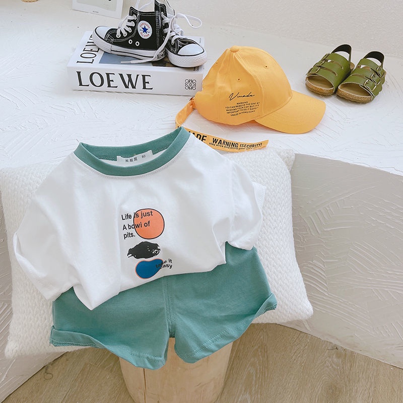 Set áo thun tay ngắn in hoạt hình + quần short thời trang cho bé