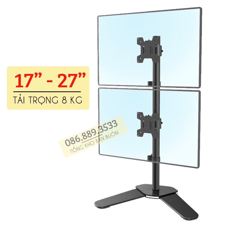 Giá Treo Hai Màn Hình Để Bàn M073 - Tay Treo Hai Màn Hình Máy Tính 17-27 Inch Xếp Màn Trên / Dưới - Xoay Màn 360 Độ