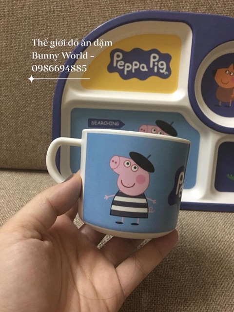 Bộ khay và bát ăn 5 chi tiết hình Peppa pig - ảnh thật