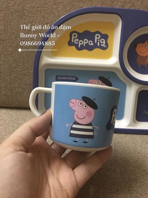 Bộ khay và bát ăn 5 chi tiết hình Peppa pig - ảnh thật (tặng kèm 1 đũa tập ăn)