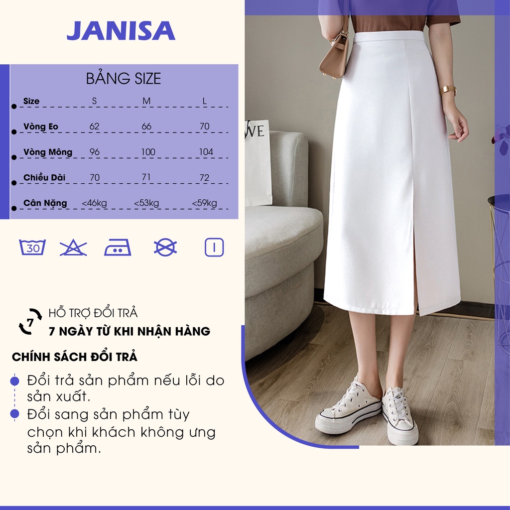 Chân váy chữ A xẻ tà dài qua gối công sở midi JANISA CV12 | BigBuy360 - bigbuy360.vn