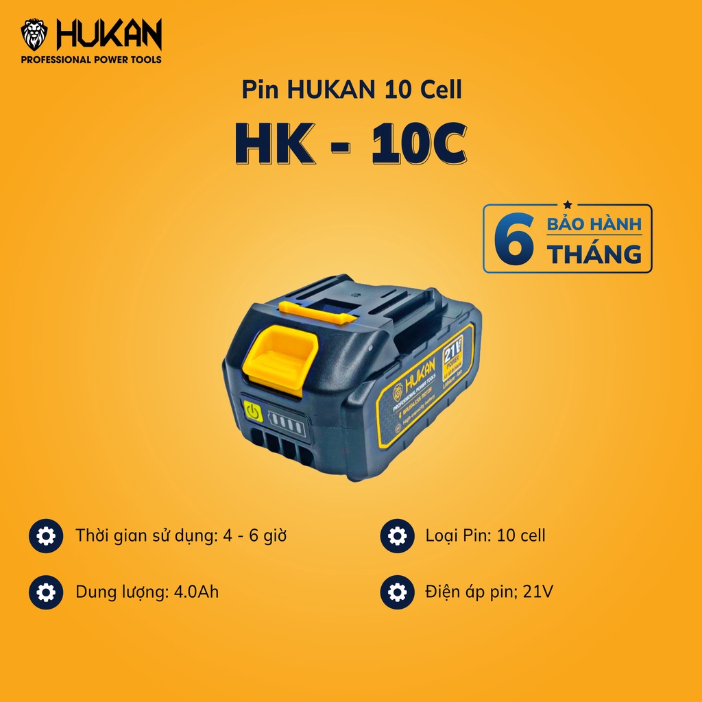 Pin HUKAN 10cell 21V - màu đen có đèn báo pin dung lượng 4,0Ah