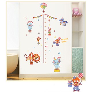 Decal dán tường, hình dán tường thước đo chiều cao cho bé hình xiếc thú vui nhộn