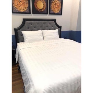 Bộ chăn ga khách sạn vải cotton T250 trắng kẻ sọc