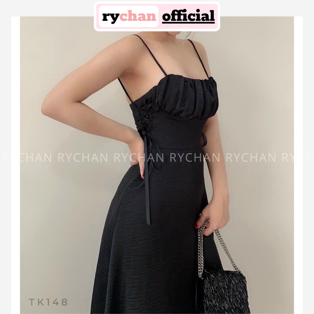 Đầm Maxi 2 Dây Đi Biển (Sẵn Mút Ngực) Đan Eo, Đầm Cúp Ngực Hai Dây Màu Trắng Đen - DX0039