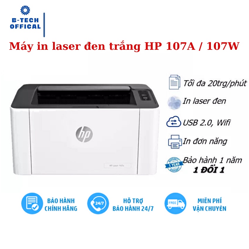 Máy in laser HP trắng đen 107A / 107W - Chính hãng BH 12 Tháng