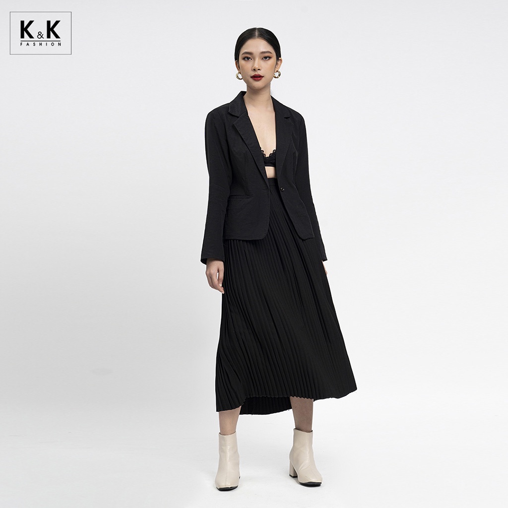 Áo Khoác Blazer 2 Lớp Túi Mổ K&amp;K Fashion AK10-19 Màu Đen Dài Chất Liệu Đũi