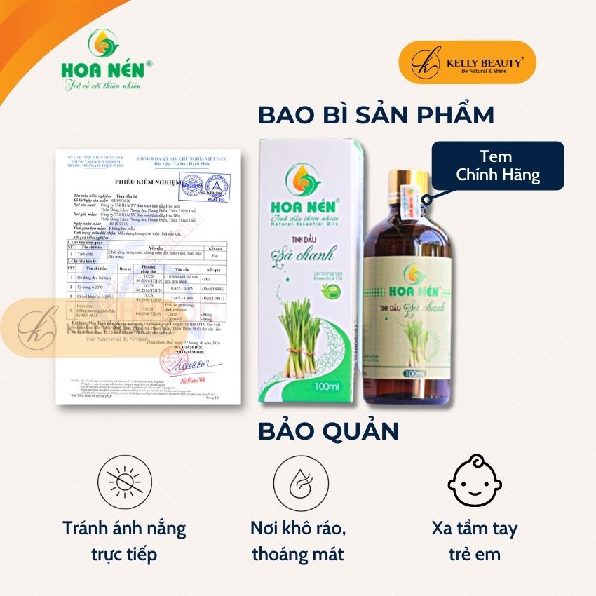 Tinh Dầu Sả Chanh HOA NÉN 100ml - Khử Mùi, Kháng Khuẩn, Thanh Lọc Không Khí, Đuổi Côn Trùng, Thư Giãn | KELLY BEAUTY