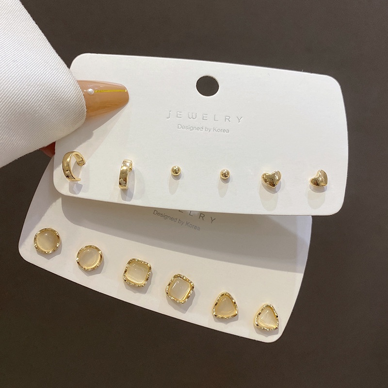 Khuyên Tai Đính Đá Opal Phong Cách Thời Trang Nhật Hàn Đơn Giản