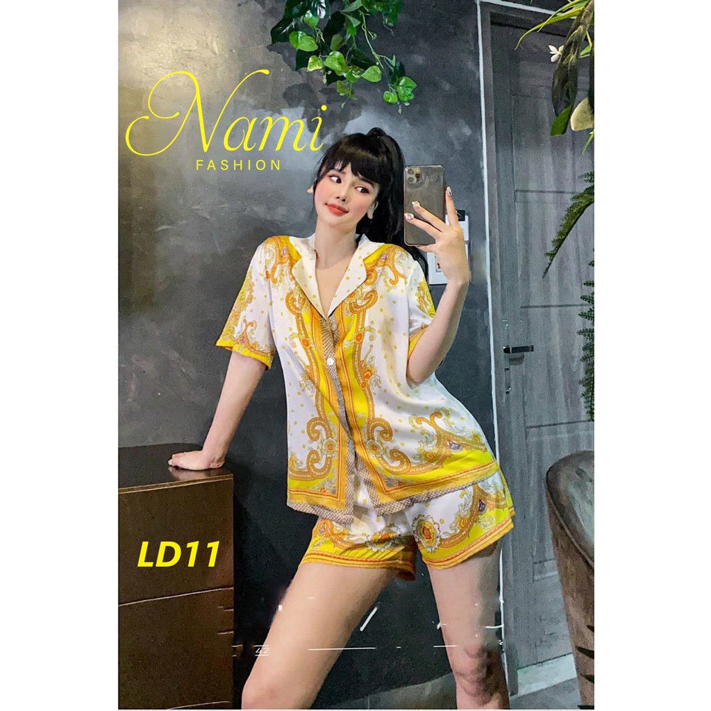 Bộ pijama đùi cộc Nami, in hình 3D cả 2 mặt, chất lụa satin mềm mát, freesize 40-60kg