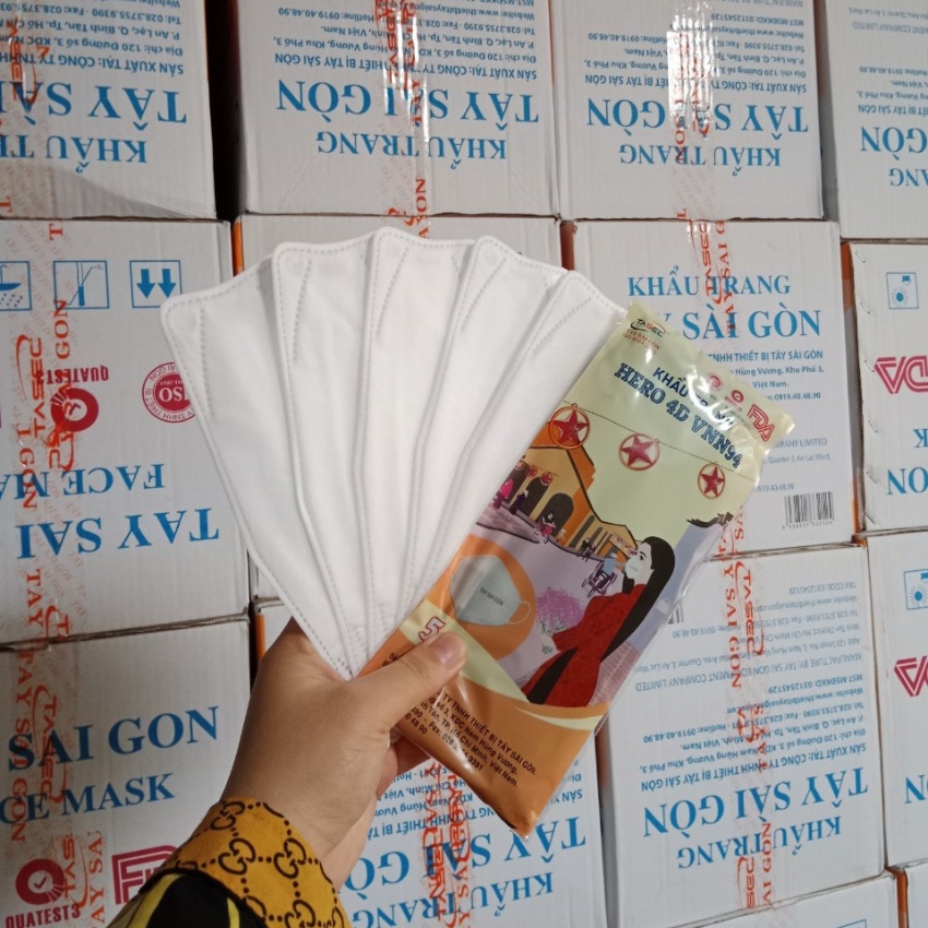 Khẩu trang 4D VNN94, 4 lớp kháng khuẩn, kiểu dáng 4D Hàn Quốc hàng chính hãng Khẩu trang y tế Tây Sài Gòn