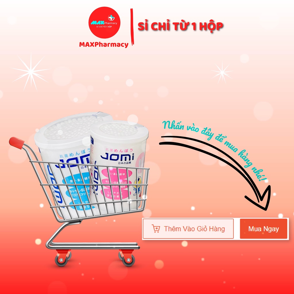10 HỘP Tăm Bông Ngoáy tai Kháng khuẩn JOMI người lớn 1 đầu tròn 1 đầu xoắn 200 cây - Maxpharmacy