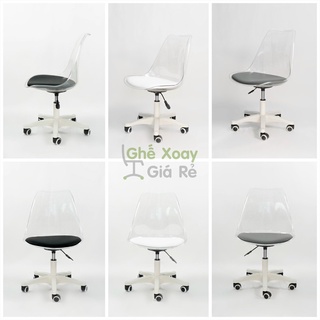 Ghế Nhựa Acrylic trong suốt nệm bọc simili cao cấp chân nhựa xoay 1019PCX