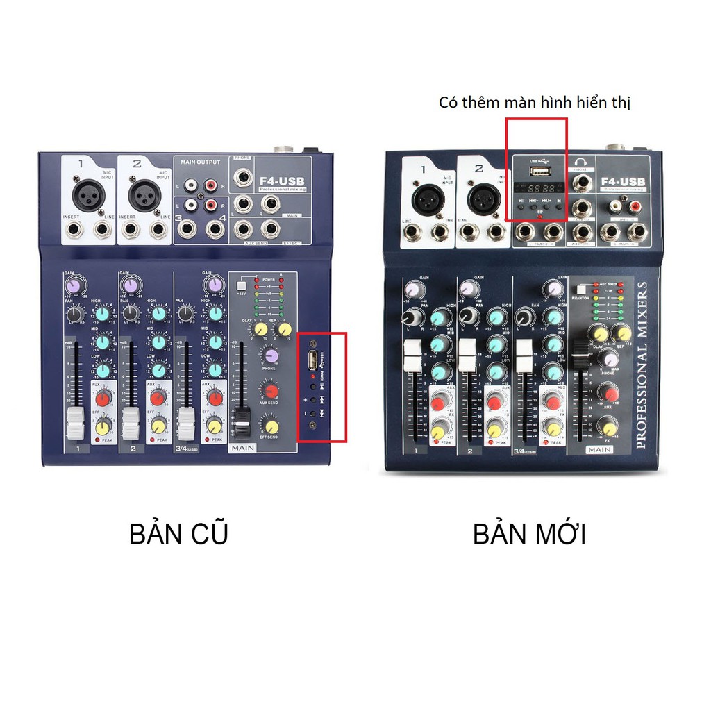 Bộ Mixer Âm Thanh Hát Live, Thu Âm, Điều Khiển Trộn Âm Thanh Bluetooth F4-USB (Bản Mới Nâng Cấp)