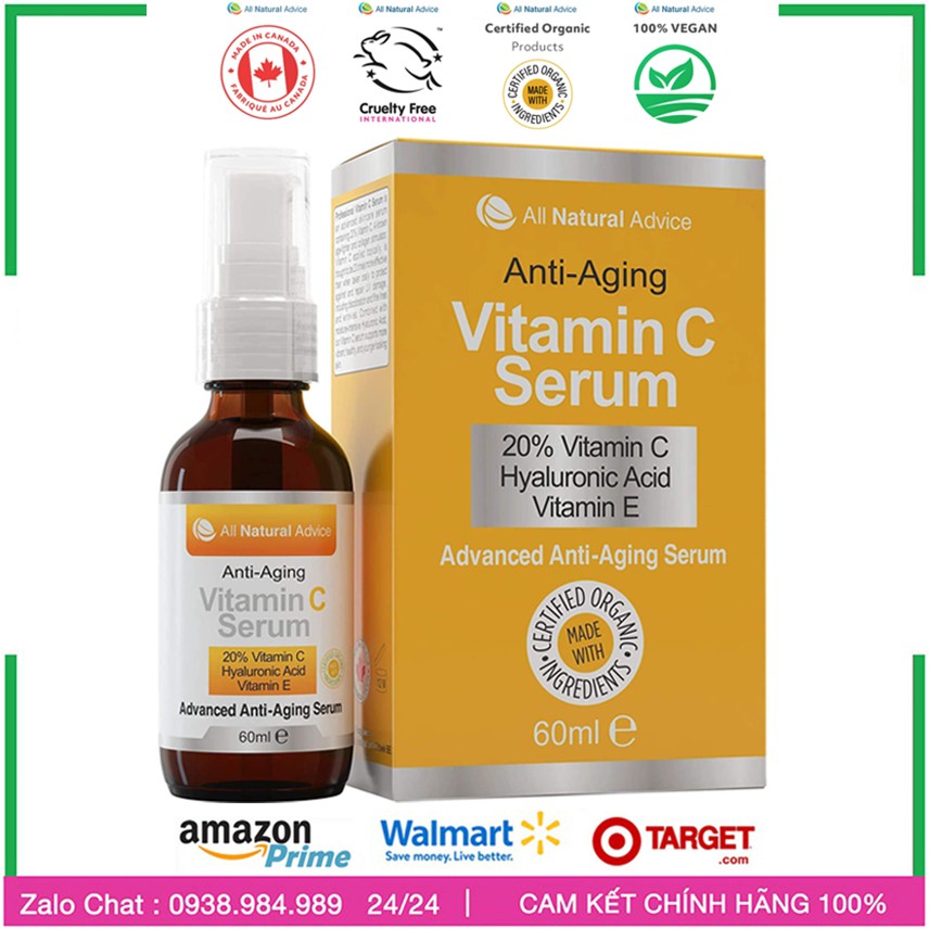 [CANADA] Serum Anti Aging Advice, Serum Vitamin C, Serum Organic, Serum Hữu Cơ 60ml, Sáng da, tái tạo, chống lão hoá