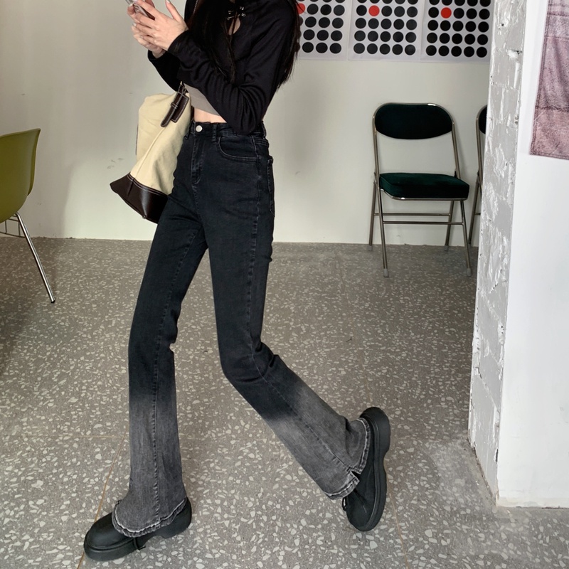 Quần Jeans Nữ Lưng Cao Ống Loe Màu Gradient Thời Trang