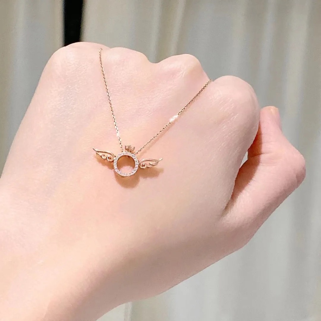 Dây chuyền nữ bạc S925 cánh thiên thần đính đá màu vàng hồng bền màu, thời trang Hàn Quốc Lemi accessories