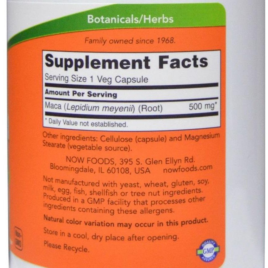 Thực Phẩm Bổ Sung Tăng Sinh Lý, Tăng Ham Muốn NOW MACA 500mg 250 Viên