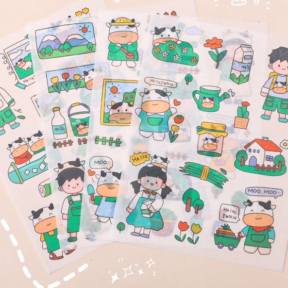 Set 4 Tấm Sticker Dán Trang Trí Sổ Tay Diy Hình Cô Gái Hoạt Hình Dễ Thương