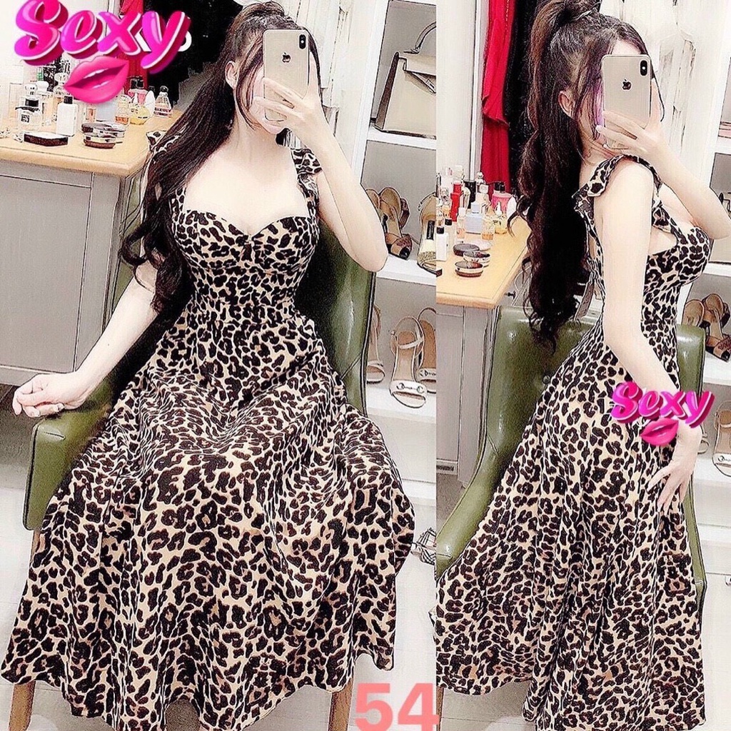 Đầm Da Beo Voan Lụa Hai Dây Bèo Không Tay Cổ Vuông Sành Điệu TTSA1723