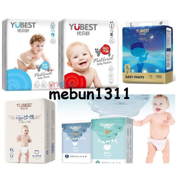 Bỉm/ tã Yubest dán/ quần nội địa Trung Quốc S1320/M108/L96/XL84/XXL72...