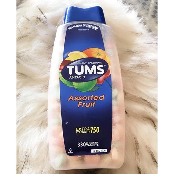 Kẹo ngậm Tums Extra Strength 750, viên nhai Tums Henni giảm ợ chua và các vấn đề về dạ dày vị trái cây, lọ 330 viên