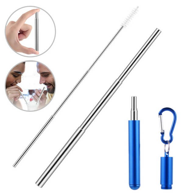 Ống hút bỏ túi vỏ màu XANH trẻ trung bằng Inox, thể hiện cá tính, bảo vệ môi trường, nhỏ gọn - Shop Tiện Ích Vượt Trội