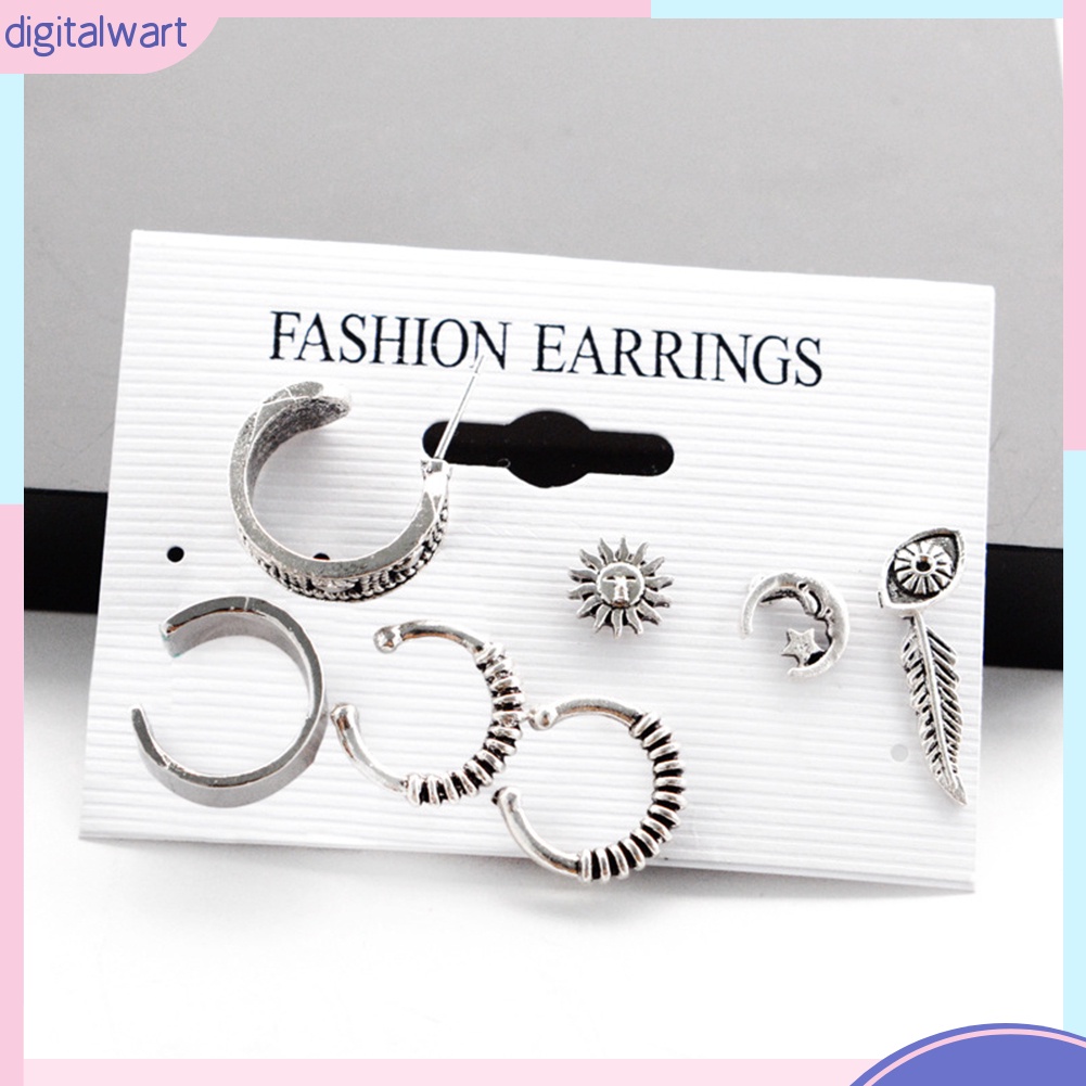 Set 7 khuyên vành tai thiết kế đơn giản phong cách retro độc đáo cá tính dành cho nữ