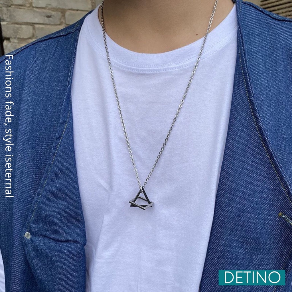 Dây chuyền nam màu bạc vòng cổ nam nữ titan unisex hiphop hình tam giác đen kết hợp hình vuông DETINO DC02