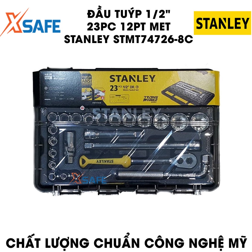 Đầu tuýp 1/2 inch 12PT MET STANLEY STMT74726-8C 23 chi tiết, thép CR-V cao cấp, chịu lực, không gỉ - chính hãng