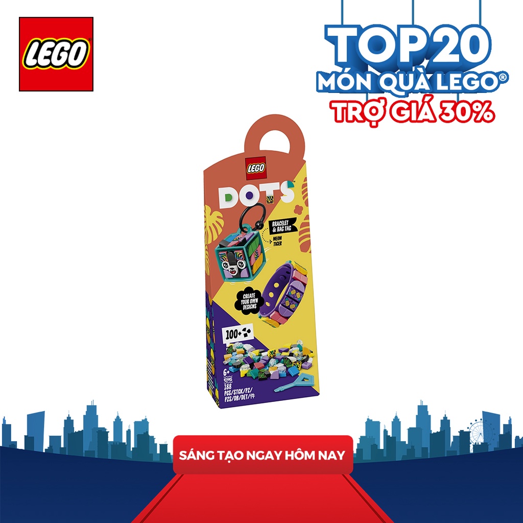 LEGO DOTS 41945 Vòng Tay Và bảng tên Hổ Neon Tinh Nghịch (188 chi tiết)