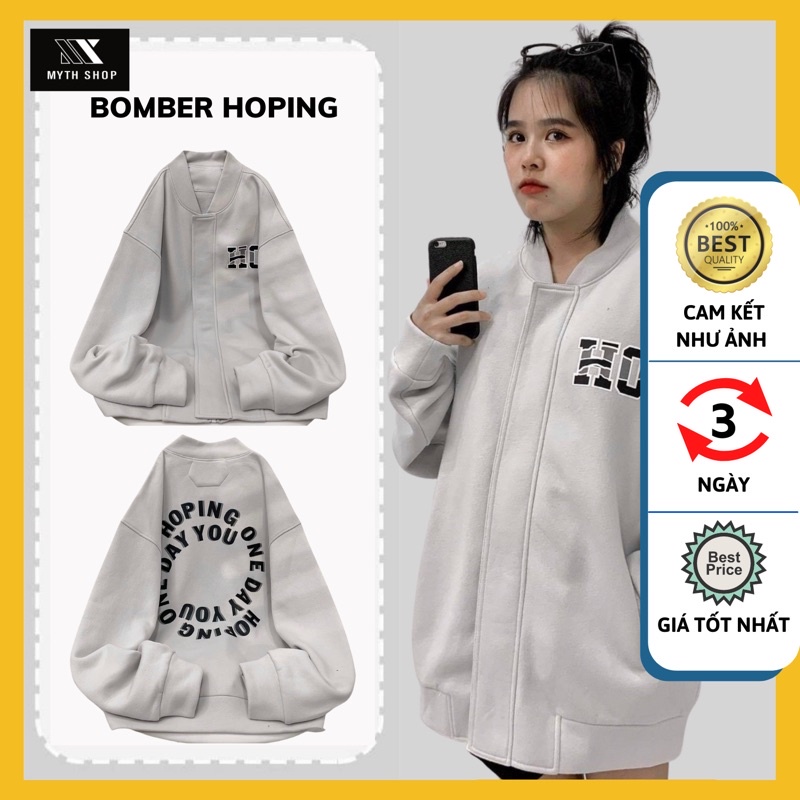 Áo Khoác Bomber HOPING Màu Xám Form Rộng Unisex Ulzzang