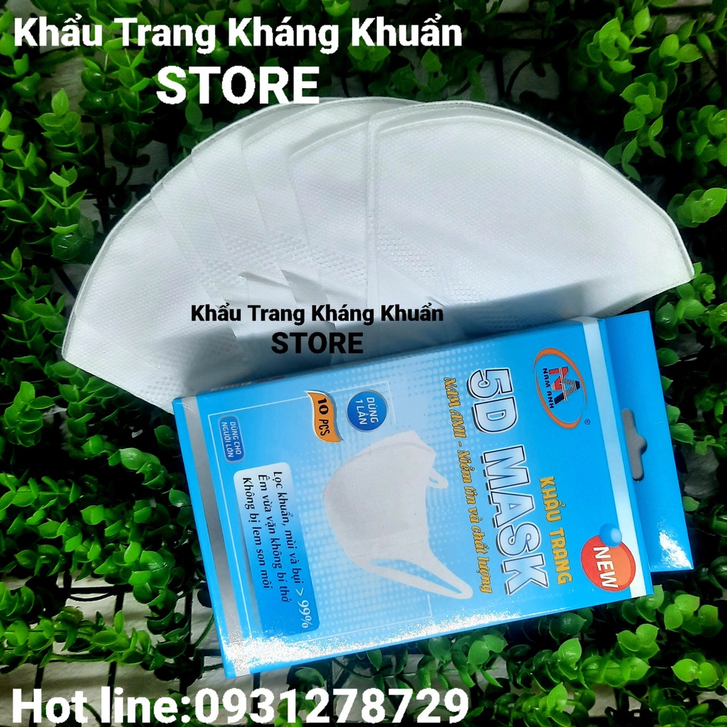 Khẩu trang 5D người lớn, Khẩu trang 5D mask Nam Anh, Khẩu trang 5D QUAI VẢI, (hộp 10 cái), 3 lớp, dày ôm sát mặt.