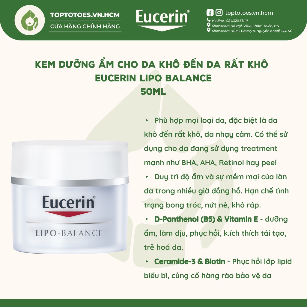 Kem dưỡng ẩm cho da khô đến da rất khô Eucerin Lipo Balance - 50ml