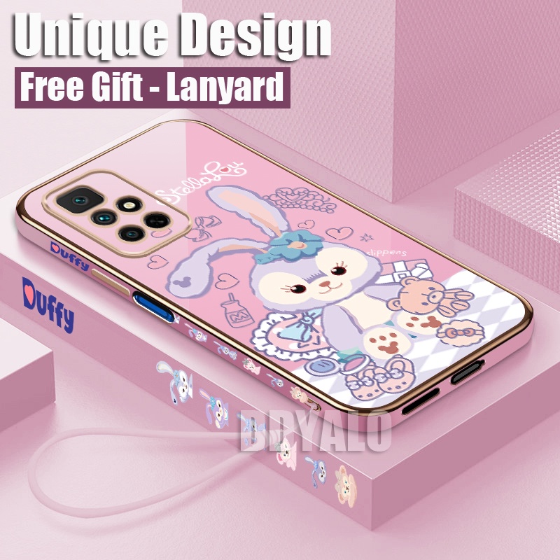 (Dây buộc miễn phí) Ốp Điện Thoại Viền Vuông Mạ Vàng Họa Tiết Thỏ Sang Trọng Cho Xiaomi Redmi 10 9 9a 9t Note 10 5G 8 7 Pro