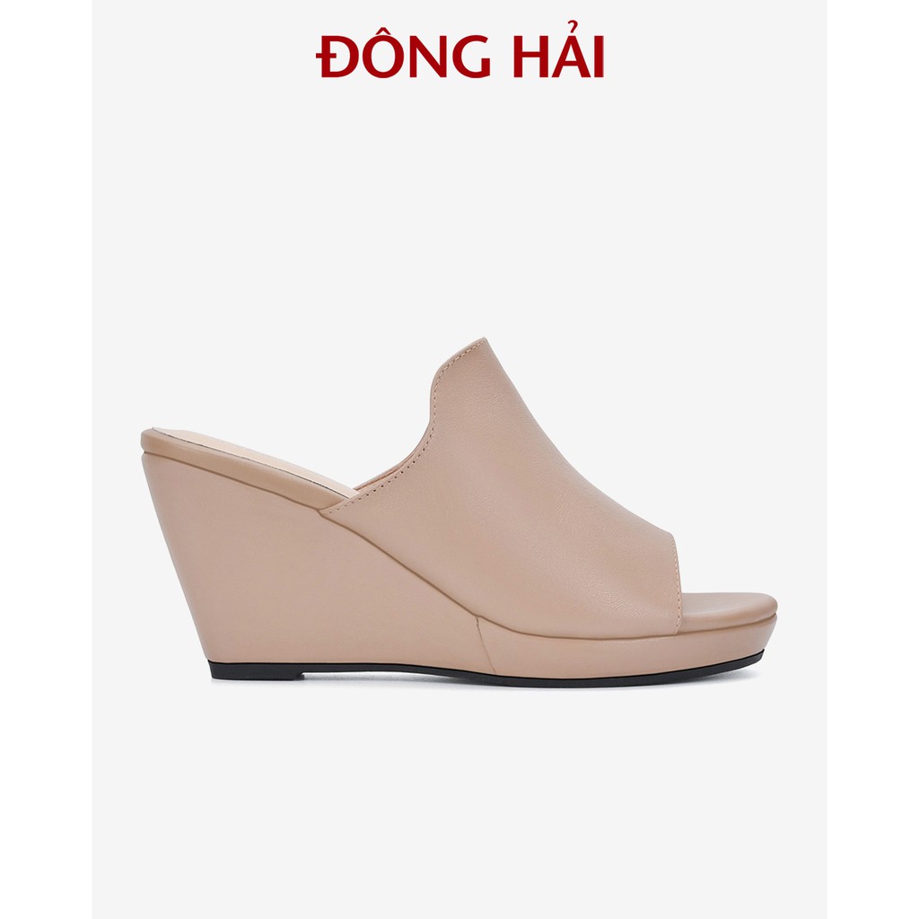 Dép đế xuồng nữ Đông Hải da bò cao cấp quai ngang cao 9cm tôn dáng - D5715