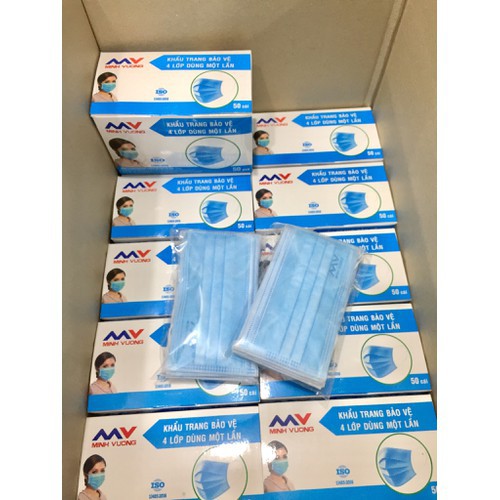 Khẩu trang y tế  Minh Vượng 4 lớp cao cấp không xù lông, đau tai hộp 50 cái | BigBuy360 - bigbuy360.vn