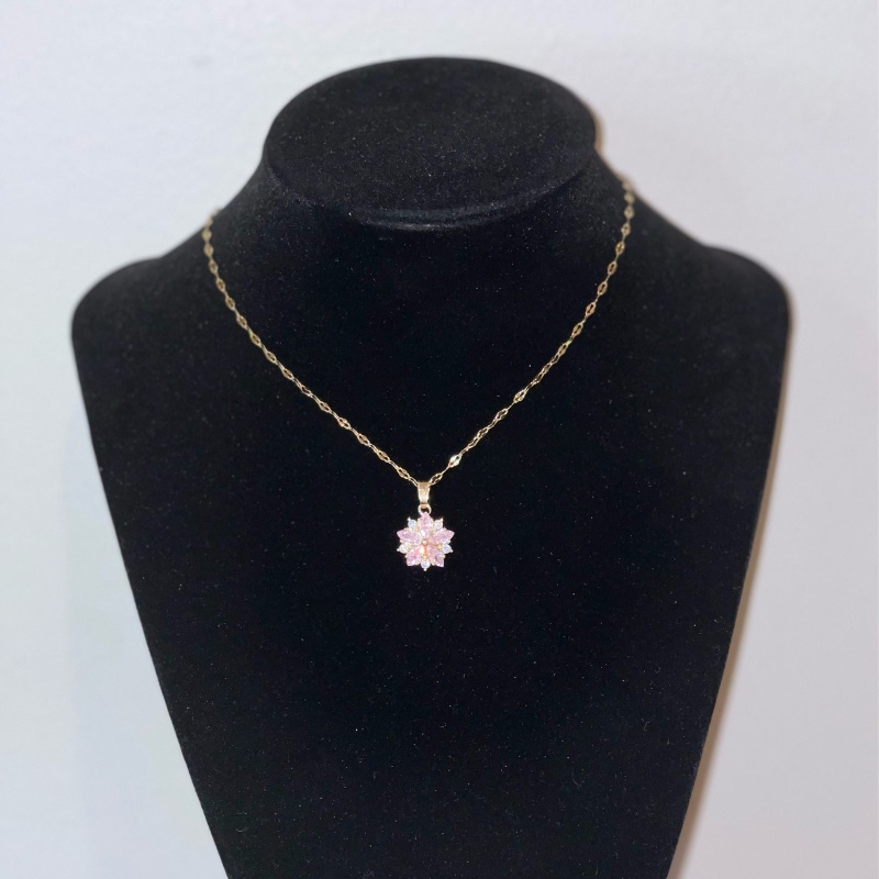 Vòng cổ Thép Không Gỉ Mặt Hoa Đào Đính Đá Thời Trang