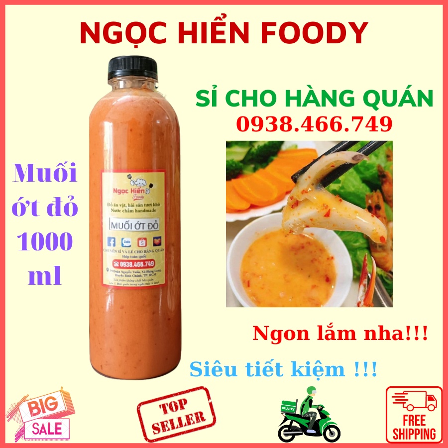 Sỉ muối ớt đỏ chấm hải sản cho hàng quán chai 1000ml, giá tiết kiệm, NGỌC HIỂN FOODS