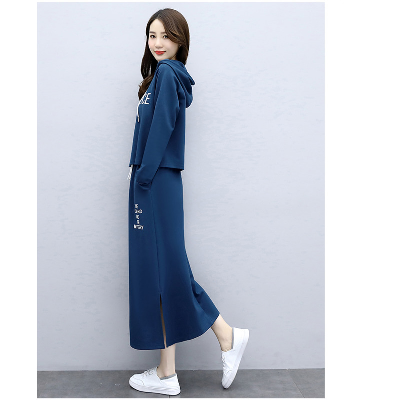 Bộ Áo Hoodie In Chữ + Chân Váy Xẻ Tà Xinh Xắn Dành Cho Nữ