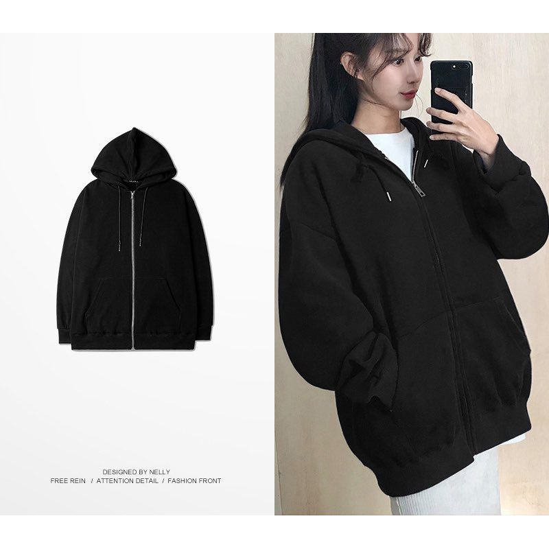 ÁO KHOÁC NỈ DA CÁ HOODIE TRƠN UNISEX NAM NỮ - ÁO KHOÁC ĐÔI BASIC 2 MÀU XÁM ĐEN