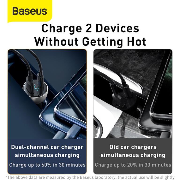 Tẩu Sạc Trên Xe Ô Tô Baseus 65W Hai Cổng USB Hỗ Trợ Sạc Nhanh 4.0 3.0 Cho Huawei SCP IPhone X XS 11 Pro