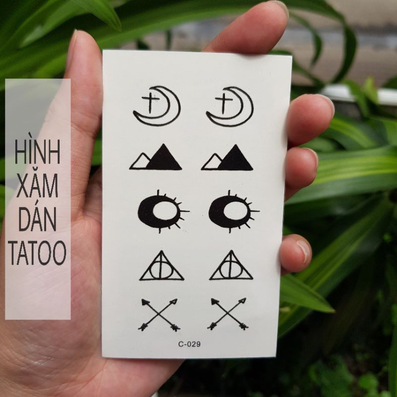 Hình xăm mặt trăng khuyết, tam giác núi đôi, nhật thực c29. Xăm dán tatoo mini tạm thời, size &lt;10x6cm