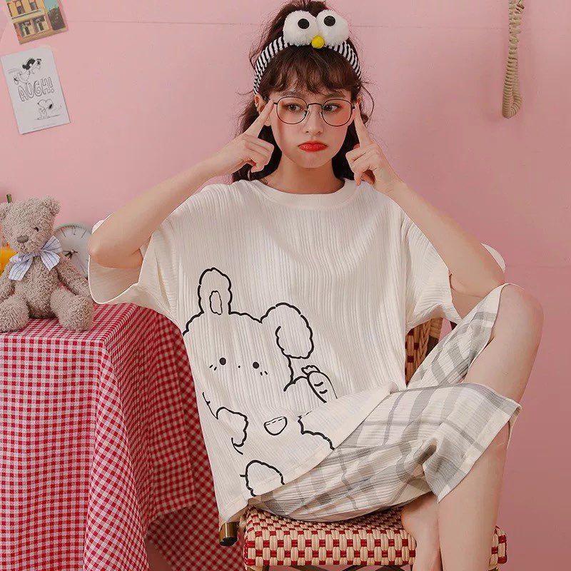 [Sẵn] Đổ ngủ quần lửng, đồ bộ mặc ở nhà Quảng Châu, pijama bông cotton, họa tiết hoạt hình dễ thương | BigBuy360 - bigbuy360.vn
