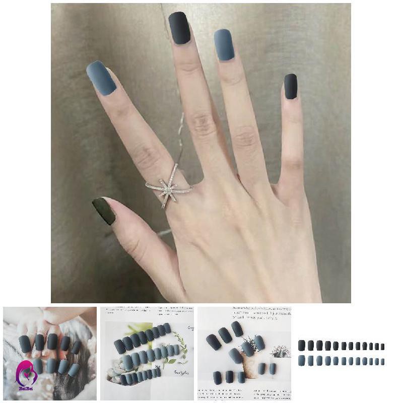 Bộ 24 cái móng tay giả đầu vuông dài màu sắc nổi bật cá tính cho nữ