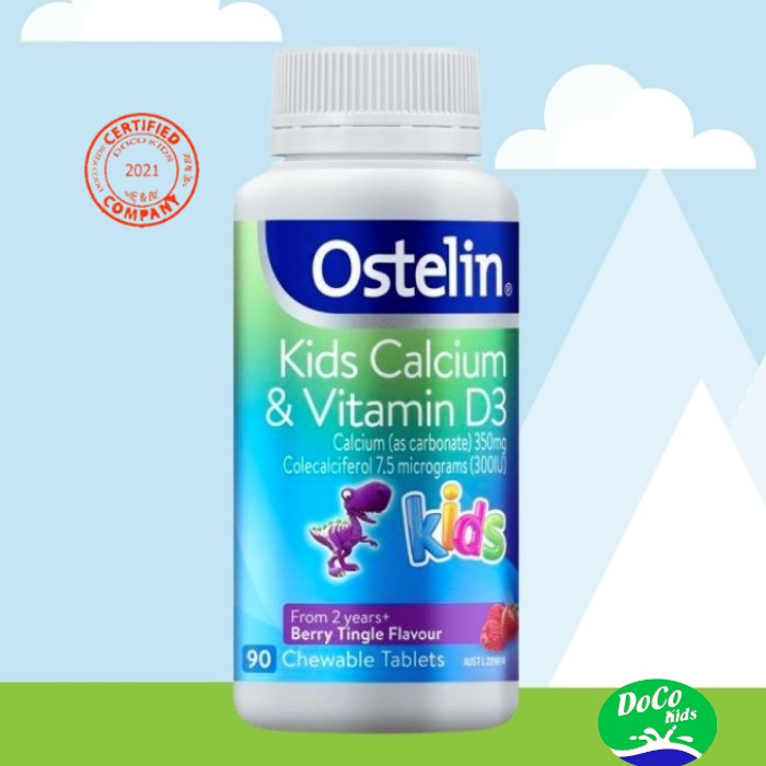 Canxi và Vitamin D3 cho bé, Canxi Khủng long Calcium & D3 Ostelin Kids 90 viên nhai cho bé từ 2 tuổi