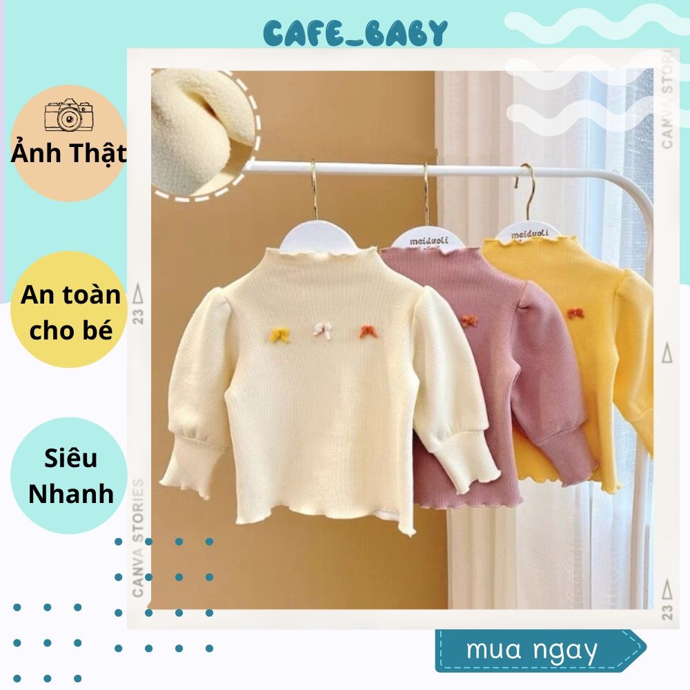 Áo Giữ Nhiệt Cao Cổ Chất Nhung Lông 2 Mặt QC Dày Dặn Cho Bé Trai, Bé Gái Thêu Hình Gấu Dễ Thương CAFE_BABY012