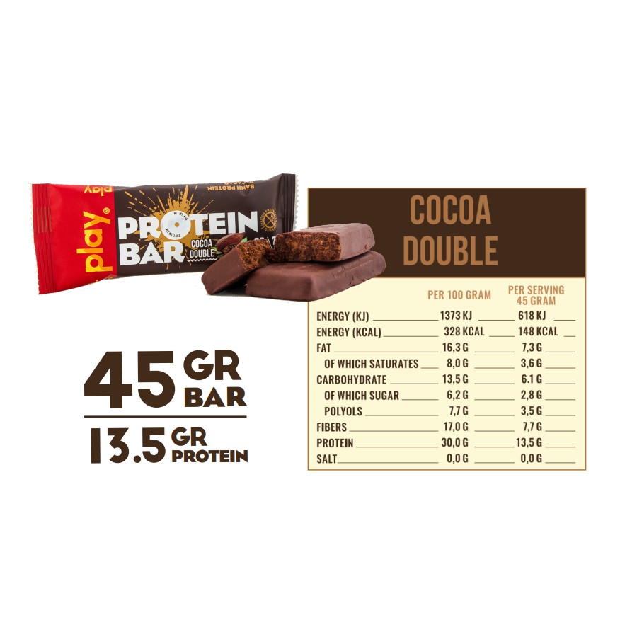 Thanh Protein Bar Thanh Năng Lượng Play Protein Bar - Bánh Protein Vị Cacao 45Gr SP4.2