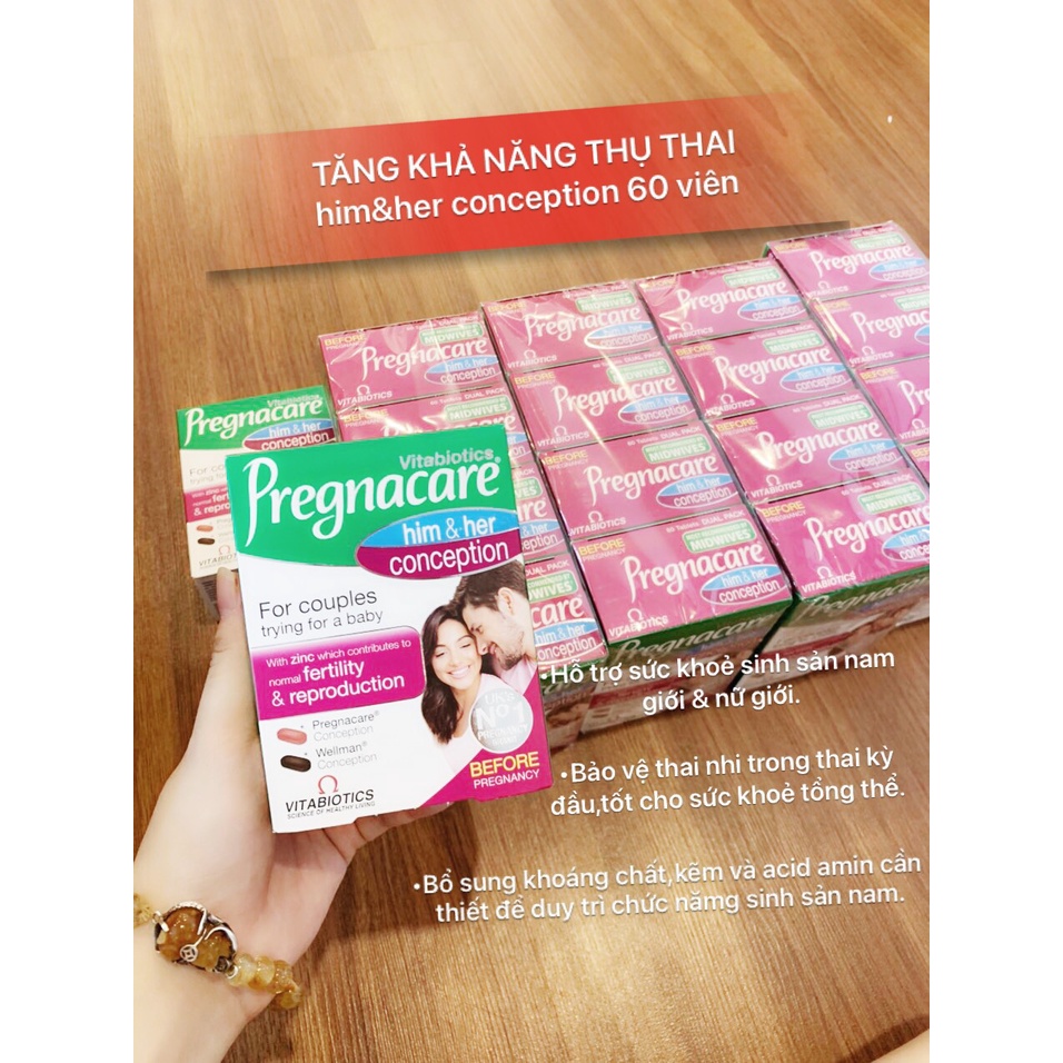 Viên tăng thụ thai cho nam nữ Pregnacare Him and Her Conception 60 viên của Anh Quốc dành cho cả nam và nữ