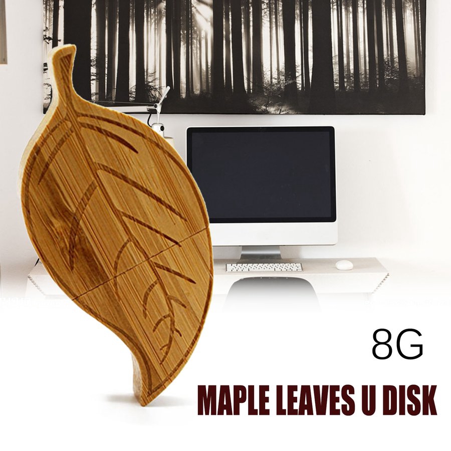 USB Lưu trữ tùy chọn dung lượng hình lá cây bằng gỗ sáng tạo
